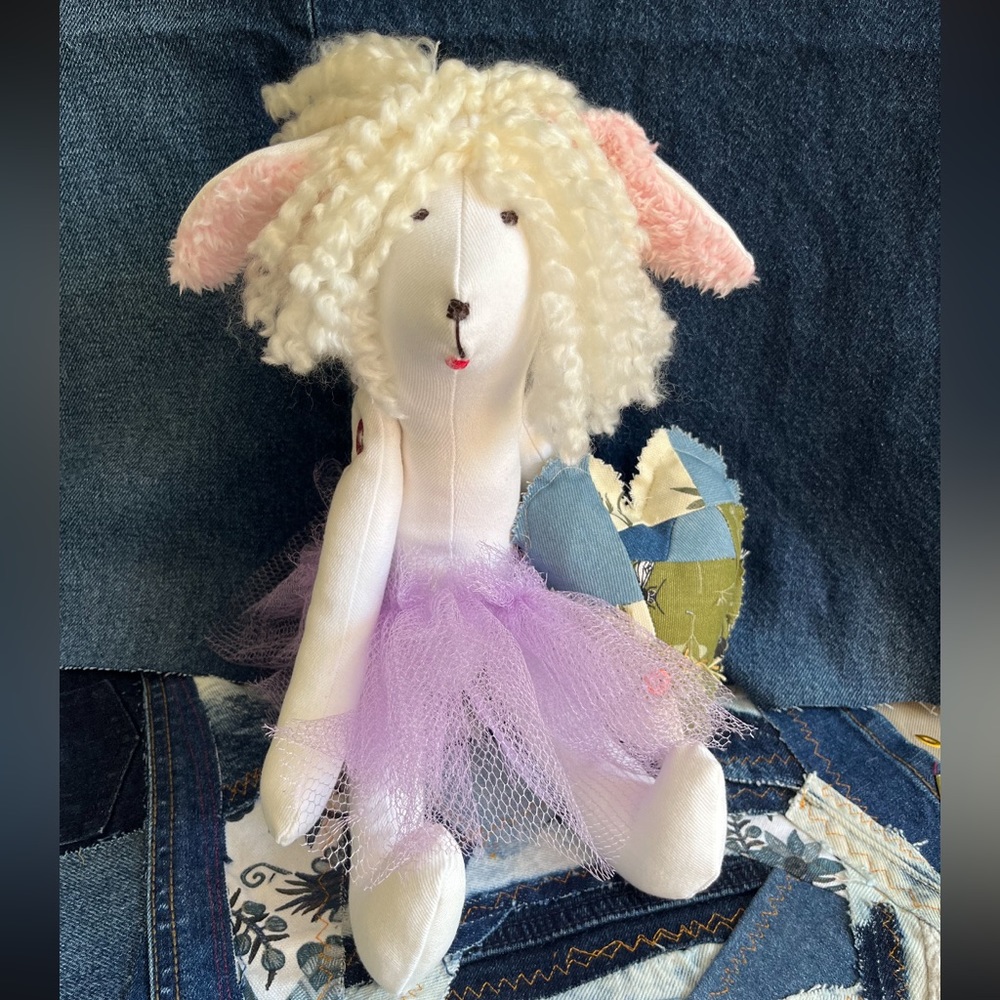 Handmade🥰 rabbit with long ears 14-15” white denim